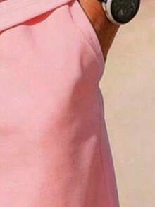 Manfinity Dauomo Men's Solid Color Round Neck Short Sleeve T-Shirt And Shorts Casual Matching Set Holiday Beach Light Pink Summer - Multicolor - View 3