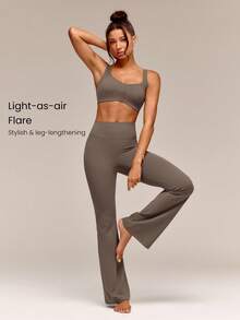 GLOWMODE Pantalones Leggings Acampanados de Cintura Alta FeatherFit™ de 31" para Yoga de Bajo Impacto, Pilates y Uso Diario - Marrón - Ver 4