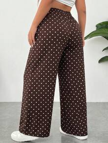 SHEIN EZwear 女款大尺碼圓點抽繩彈性腰長褲 - 棕色 - 查看 2