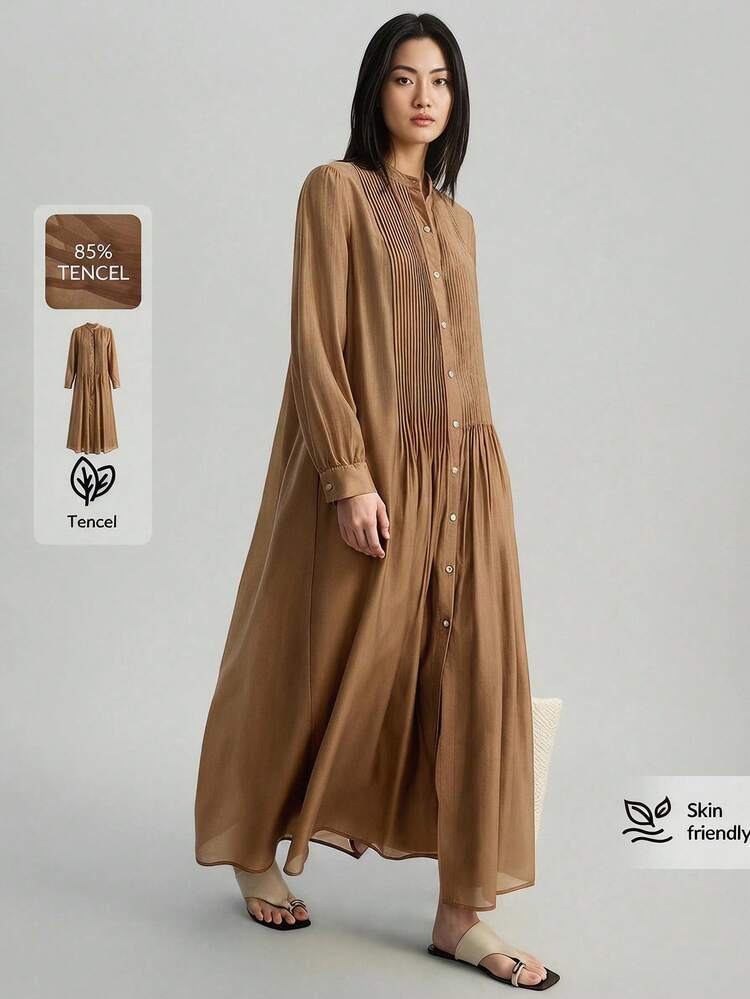 Women's Festival Beach Holiday Outfit Country Style Country Music Concert 2026SS Spring/Summer Women's Extra Long Dress New Women's Summer Long Sleeve Ruched Loose Dress, Elegant Minimalist, Bohemian Women's Clothing, Brown Dress, Summer Dress Women's Elegant Ceremony Dress