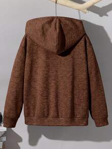 SHEIN Teen Boy Autumn/Winter Casual Thermal Lined Sweatshirt - Brown - View 2