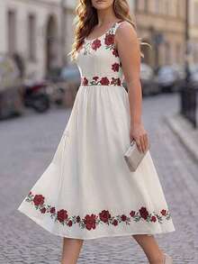 Velvienne Vestido de mujer talla grande con estampado de ubicación al estilo francés para primavera/verano, vestido para ir al trabajo y de vacaciones - Multicolor - Ver 6