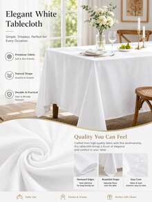 1 pieza Mantel rectangular de poliéster blanco – Tela premium, acabado de satén sedoso, resistente a las arrugas, lavable a máquina, elegante para fiestas, banquetes, eventos (múltiples tamaños) - multicolor - Ver 4