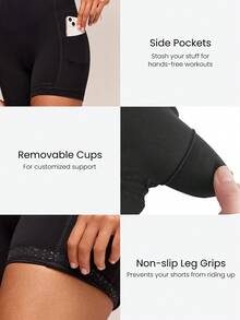 GLOWMODE 4.3" FeatherFit™ GlowTwist Tummy Control Bodysuit With Adjustable Straps Side Pockets Anti-Slip Grips Removable Cups Yoga Studio Pilates Daily Wear - Black - View 6