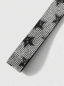 ROMWE Goth 1個簡約休閒黑白全鑽尼龍腕帶星星壓克力卡套，附水鑽貼紙，卡套DIY鑰匙圈包包吊飾 - 黑白色-8 - 查看 9