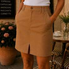 Falda Gabardina Abertura Frontal - Camel - Ver 1