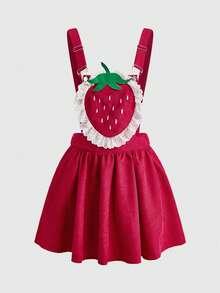 Sweetness Women's Pastoral Style Cute Concrete Strawberry Embroidery Pocket Decor Short Dress - Red - View 1