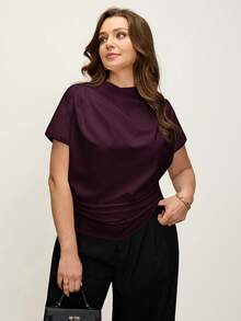 Comfylo 3D Cut Pleated Slim Fit Plus Size Top - Coffee Brown - View 6
