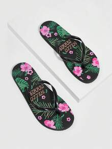 Grefit 女士鞋轻便花朵图案时尚黑色沙滩人字拖夏季度假鞋夏季促销返校鞋大学生鞋万圣节新年假期 - 黑色 - 查看 5