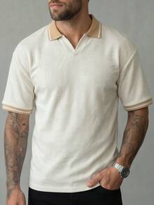 Manfinity CasualCool 男士紋理面料成熟休閒 Polo 衫，適合日常外出、聚會與通勤，正式場合適用 - 彩色 - 查看 9