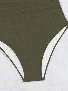 Swim Vcay 女款掛脖綁帶條紋圖案一件式泳衣 - 軍綠色 - 查看 7