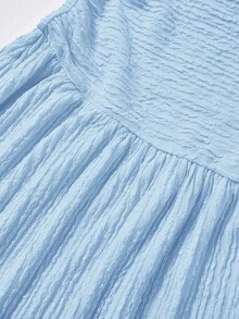 SHEIN 青少年女孩夏季新款淺藍色針織紋理腰部抓皺A字版型度假休閒街頭風短版抹胸迷你洋裝 - 淺藍色 - 查看 5