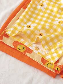 SHEIN Elladie kids 女童針織牛奶絲彈性吊帶連身衣3件組，甜美休閒度假風，純色+大花臉+格紋雛菊印花，嬰幼兒居家日常戶外玩樂幼兒園學校休閒百搭，柔軟舒適收腰連身衣，活潑活力夏日風 - 彩色 - 查看 8