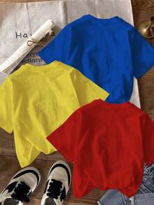 SHEIN | PAW Patrol Young Boy Casual Simple Comfortable Cartoon Animation Pattern Print Classic Color Block Cute Puppy Round Neck Short Sleeve T-Shirt 3pcs Set Suitable For Spring And Summer - Multicolor - View 2
