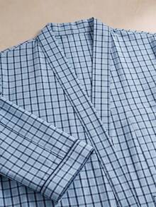 EverLounge Men's Comfortable Casual Plaid Front Opening Double Pocket Bathrobe - Multicolor - View 4