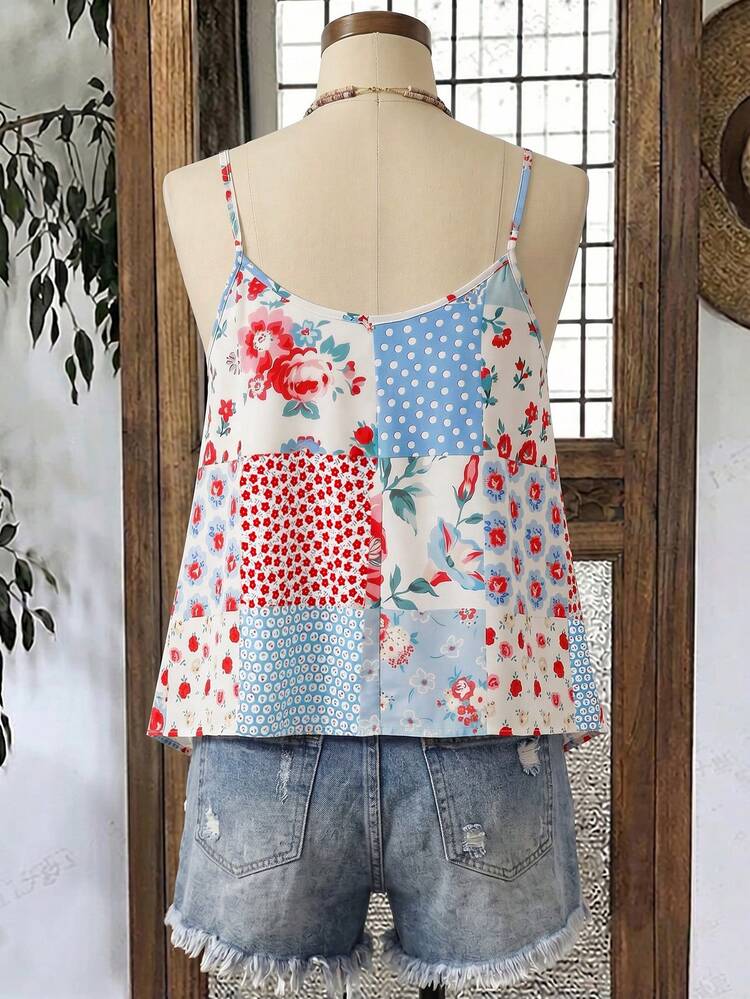 Plus Size Women Floral Print Casual Camisole Summer Top Beach Outfit For Women