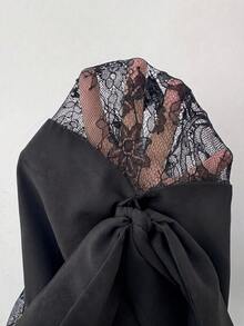 Modelyn French Design Lace Patchwork Bow Long Dress For Women - Black - View 8