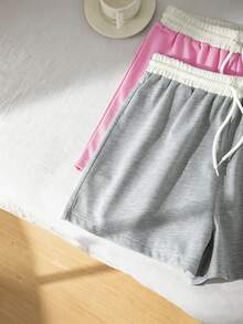 SHEIN Teen Girls Comfy Back To School Spring Pink Grey Sweatshirt Elastic - Multicolor - View 6