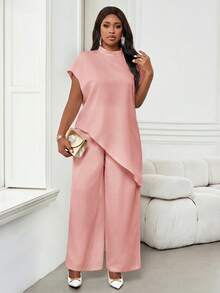 SHEIN Lady 四季兩件式女裝套裝 秋季兩件式套裝 休閒優雅女款 白色梭織立領優雅分層女秋季套裝 新款女兩件式套裝 女款休閒大尺碼套裝 - 粉色 - 查看 7