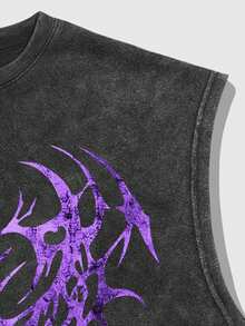 ROMWE MEN Street Life Men's Round Neck Hip Hop Street Style Tank Top - Black - View 4