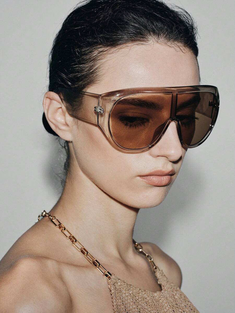 Noxbound Functional Wind Dark One-Piece Sunglasses, Cool Big-Frame Anti-Ultraviolet Versatile Models, All-Inclusive Black-Frame Sunglasses For Spice Girls - Black and brown. - View 1