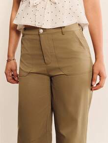 lacRébo Relaxed Khaki Mid-Rise Waisted Cargo Pants With Patch Pockets And Tapered Legs Autumn Going Out Office Work Pants Casual - Green - View 3