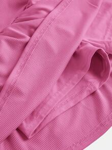 SHEIN 青少年女孩夏季可愛休閒灰色套裝：短袖短版上衣與百褶迷你裙，夏季 - 玫紅色 - 查看 4