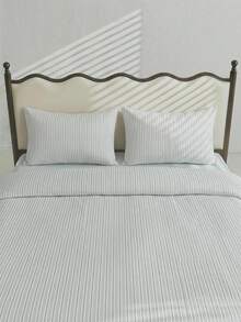 Veyra Day 3pcs Polyester Retro Stripe Duvet Cover Set – Soft Breathable Bedding For Dorm, Single, Double & King Bed, All-Season, Machine Washable (1 Cover + 2 Pillowcases, No Insert) - Blue - View 9