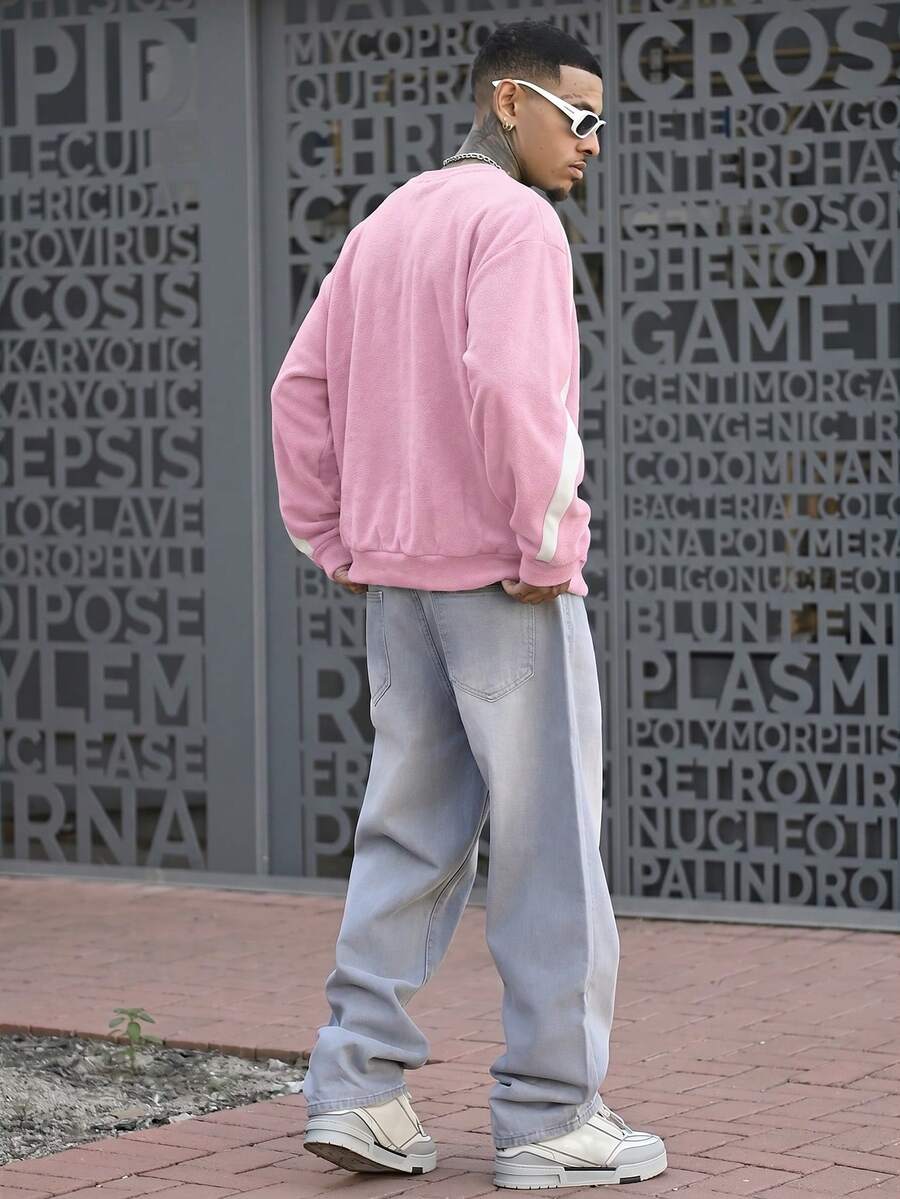 Devon Thys Men's Loose Knitted Long Sleeve Pullover Sweatshirt, Fall, Winter - Pink - View 1