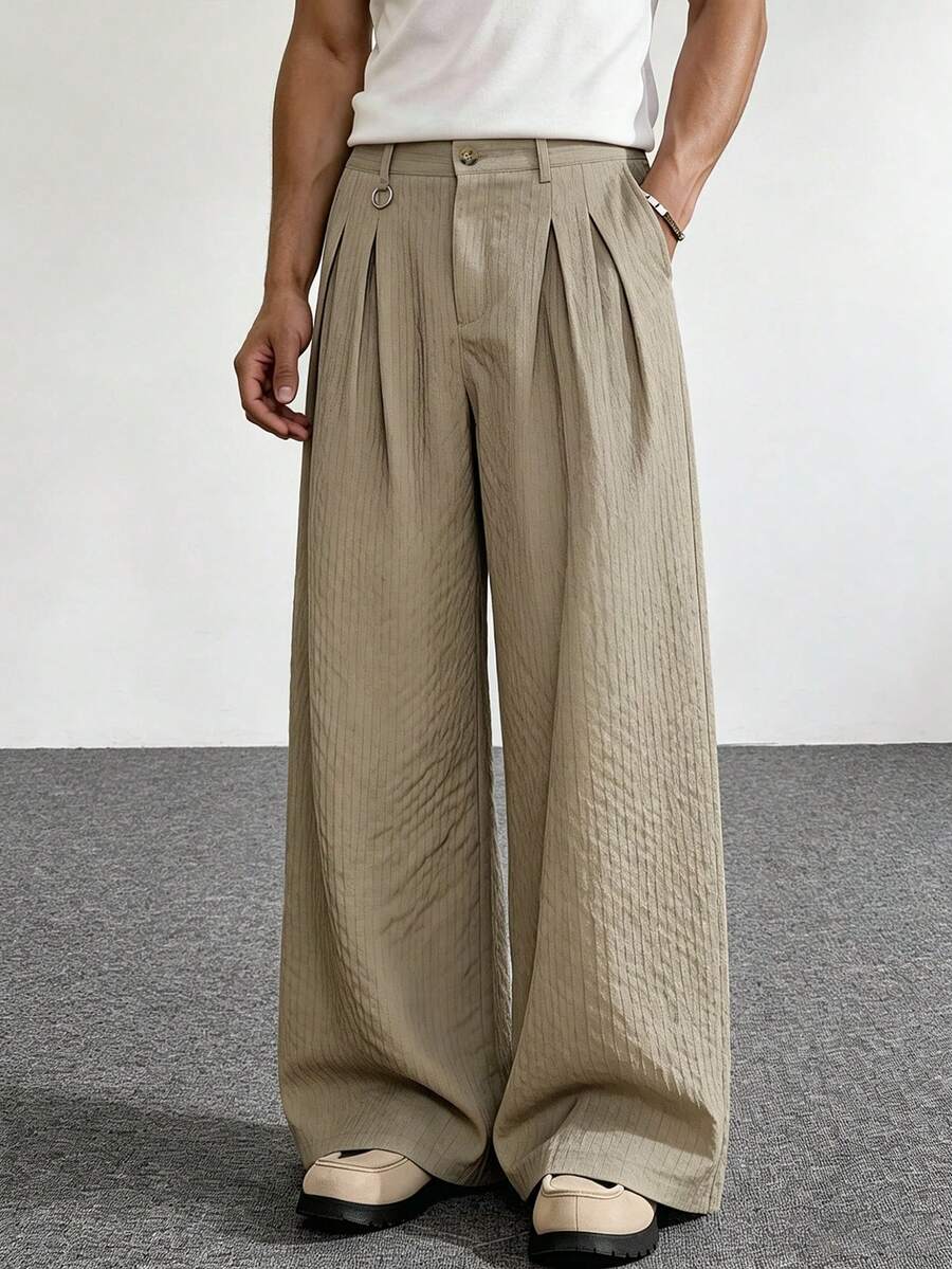 PAVTROS Men's Loose Casual Fashion Versatile Pants, Textured Fabric - Khaki - View 1