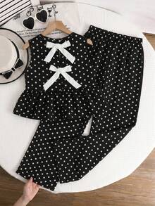 SHEIN 2件組 青少女圓點無袖上衣 & 寬鬆休閒長褲套裝 - 彩色 - 查看 2