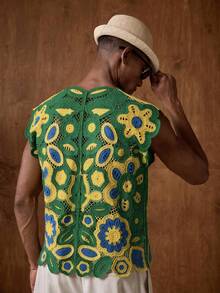 AKNOTIC Green Yellow Striped Collared Short Sleeve Casual Cardigan Crochet Football WorldCup 2026 Brazil Auri-Verde Vacation Fan Home Away Jersey Daily Gift - Multicolor - View 6