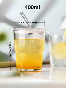 SHEIN 1 Buah Gelas Kaca dengan Sedotan, Gelas Portabel dan Bergaya Sederhana untuk Air, Teh, atau Kopi, dengan Desain yang Sangat Menarik; Berbentuk Bulat, dengan Kapasitas 600 ml - MultiWarna - View 5