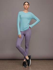 Activina Solid Color Round Neck Loose Fit Long Sleeve Sports T-Shirt, Spring/Summer - Blue - View 7