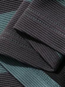 FRIFUL T-shirt casual de verão para mulher, preta e branca, riscada, gola polo, manga média, corte largo - Verde - Ver 3