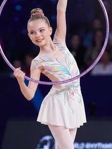 SHEIN Tween Girl Floral Print Cap Sleeve Ruffle Jumpsuit, It Is Suitable For Figure Skating, Gymnastics Performances, Comfortable Stretch. - White - View 6