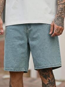 Devon Thys Men's Summer Casual Washed Wide Leg Denim Shorts Jorts - Light Wash - View 6