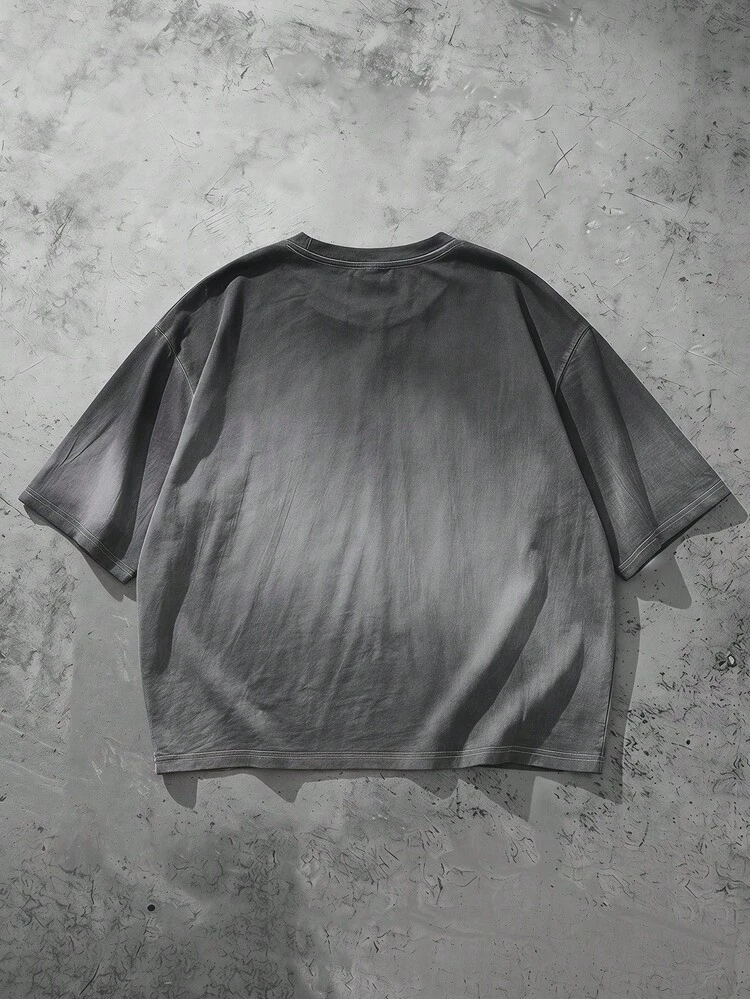 Oversized Washed Effect Crew Neck Short Sleeve Boxy Fit T-Shirt With Faded Sun-Bleached Effect