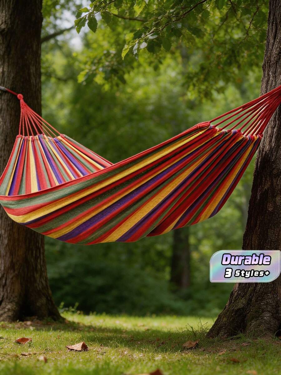Rainbow Striped Soft Canvas Material. Ergonomic Design For Comfort, Easy To Carry, Suitable For Outdoor Trips And Activities. Essential Items For Holiday Camping. (Included With Storage Bag + 2 Thick Straps) (Random Style). - Color and Style Are Random. - View 1