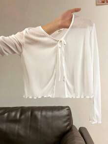 SHEIN Camicia leggera a righe con protezione solare per ragazze pre-adolescenti, primavera & estate, vacanze, estate, viaggi - Bianco - Visualizzare 1
