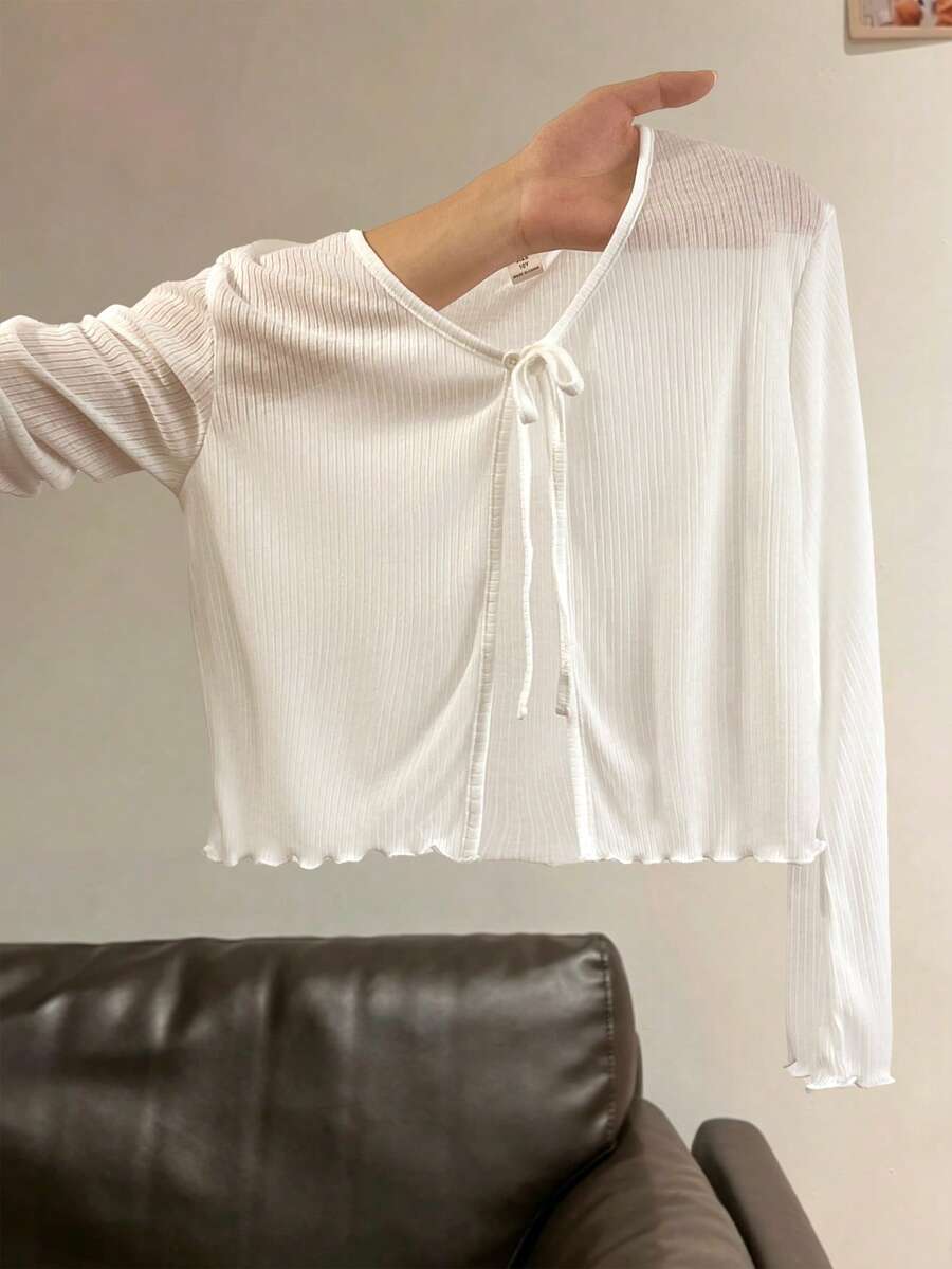 SHEIN Camicia leggera a righe con protezione solare per ragazze pre-adolescenti, primavera & estate, vacanze, estate, viaggi - Bianco - Visualizzare 1