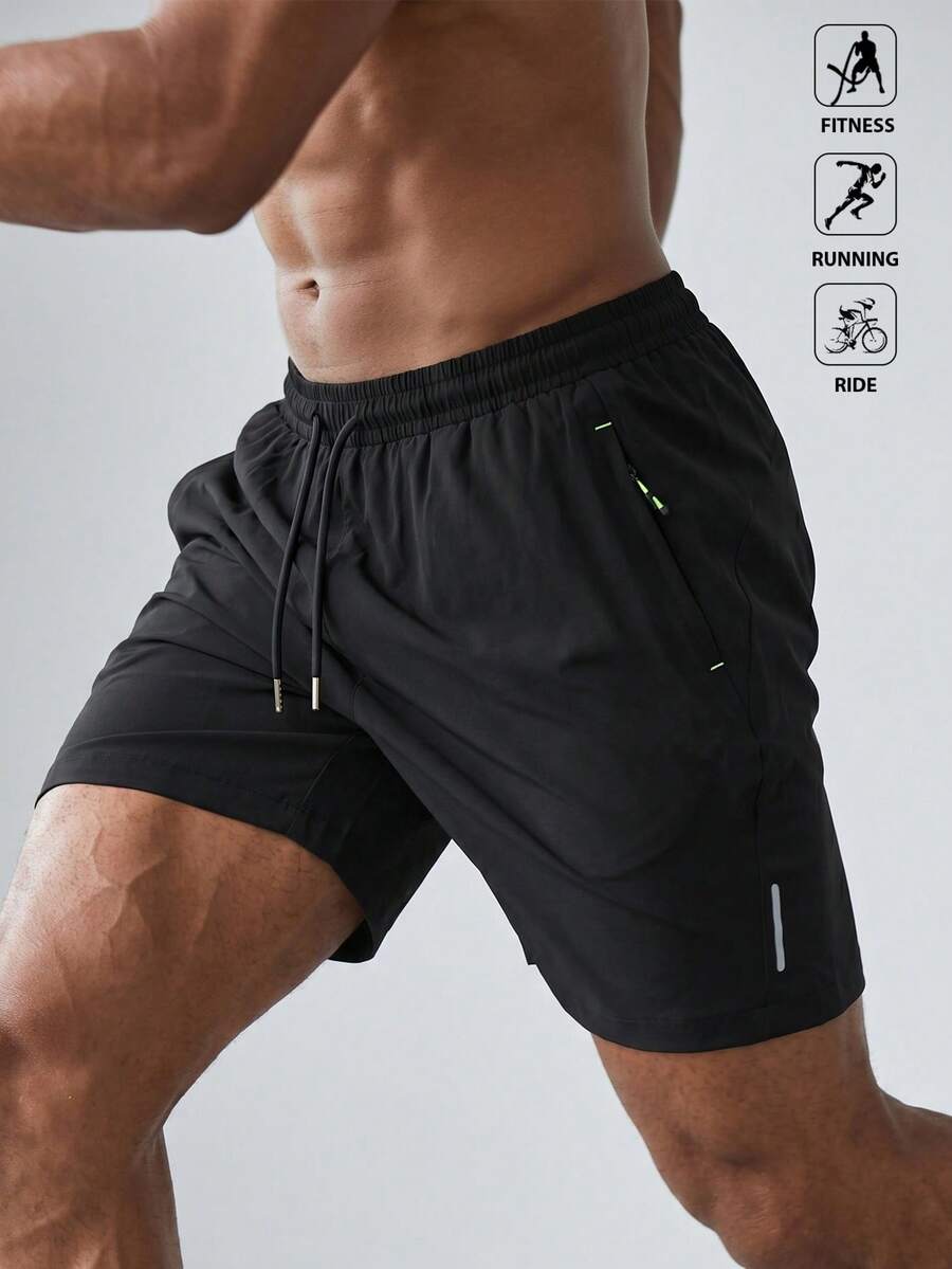 GymBeat Men's Drawstring Waist Daily Fitness Sports Shorts, Gym, Holiday - Black - View 1