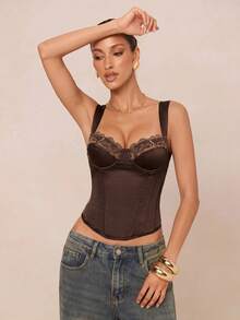 Lumalex Women's Elegant Solid Color Fitted Corset Camisole, Suitable For Beach Vacation, Gathering With Friends, Birthday Party, Dating, Spring And Summer Wear - Coffee Brown - View 9