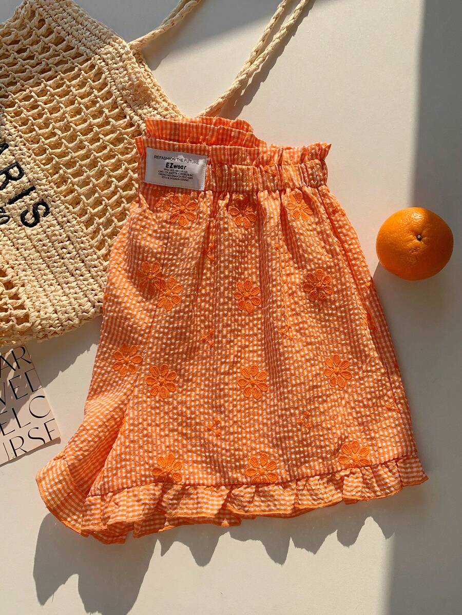 Comfortcana Orange Casual Women's Floral Print Ruffle Hem Shorts - Orange - View 1