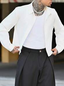 Devon Thys Young Men's Street Style, Versatile Solid Color Short Sleeve Shirt, Suitable For Street Wear, Casual Daily, Weekend Outings, Music Festivals, Social Gatherings And More. This Shirt Is An Essential Versatile Piece In A Man's Wardrobe, Making It A Great Gift For Boyfriends Or Husbands. - White - View 4