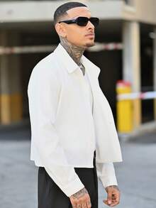 Devon Thys Young Men's Street Style, Versatile Solid Color Short Sleeve Shirt, Suitable For Street Wear, Casual Daily, Weekend Outings, Music Festivals, Social Gatherings And More. This Shirt Is An Essential Versatile Piece In A Man's Wardrobe, Making It A Great Gift For Boyfriends Or Husbands. - White - View 6