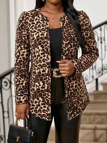 Fleurora Chaqueta de manga larga con estampado de leopardo talla grande - Marrón - Ver 1