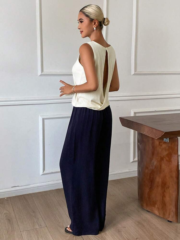 Women's Solid Color Round Neck Tank Top And Pants Pajama Set