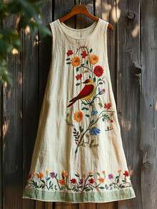 EMERY ROSE Women's Floral Print Round Neck Casual Sleeveless Midi Dress For Vacation - Multicolor - View 6