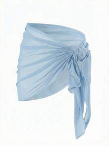 Swim Basics 女款夏季度假對比網格側綁帶罩衫裙 - 淺藍色 - 查看 1